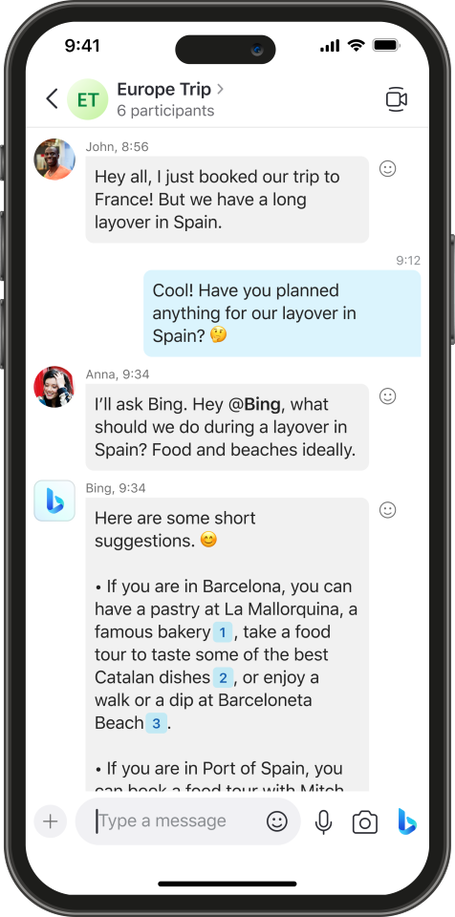 Bing AI in Skype example from Microsoft’s blog